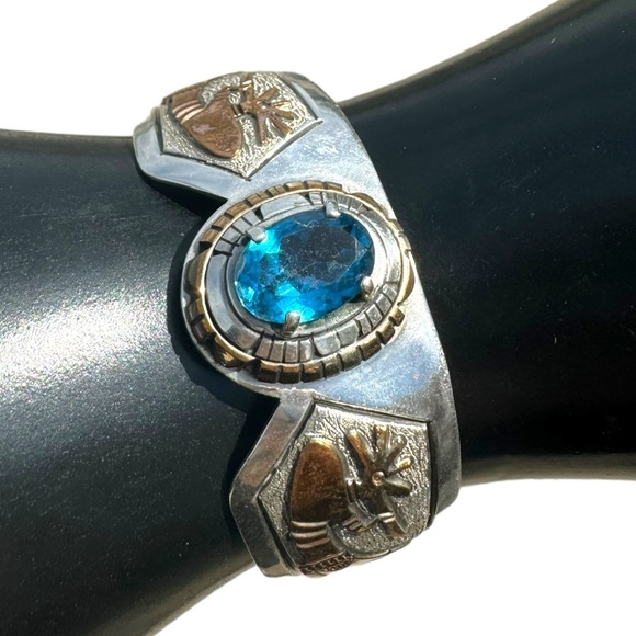 Leo James Vintage Native American Navajo Gold Kokopelli Sterling Silver Bracelet - Picture 4 of 15